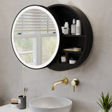 Brass Sliding Mirrored Bathroom Cabinet with Lights 600 x 600mm - Elara