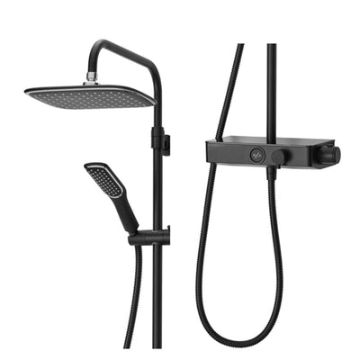 Triton Black Push Button Thermostatic Mixer Bar Shower with Square Overhead & Hand Shower