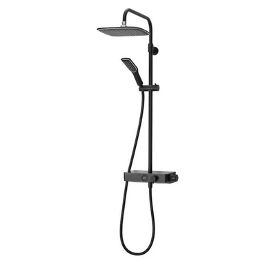 Triton Black Push Button Thermostatic Mixer Bar Shower with Square Overhead & Hand Shower