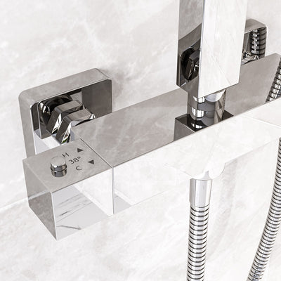 Chrome Thermostatic Mixer Shower with Square Overhead & Hand Shower - Vira