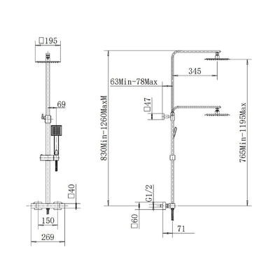 Chrome Thermostatic Mixer Shower with Square Overhead & Hand Shower - Vira