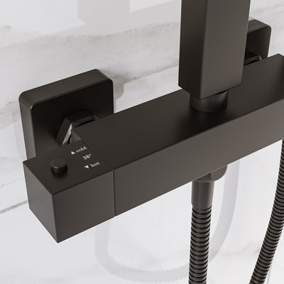 Black Thermostatic Mixer Shower with Square Overhead & Hand Shower - Zana