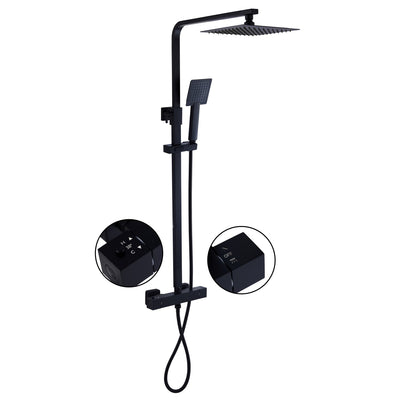 Black Thermostatic Mixer Shower with Square Overhead & Hand Shower - Zana