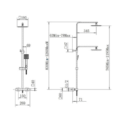 Black Thermostatic Mixer Shower with Square Overhead & Hand Shower - Zana
