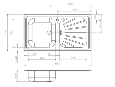 Reginox Alpha10 Inset Stainless Steel Kitchen Sink - Single Bowl with Waste Included