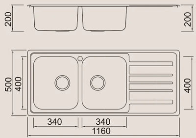 Sauber Prima Inset Stainless Steel Kitchen Sink - 2 Bowl